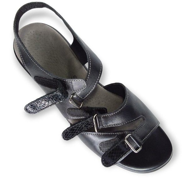 SAS Tabby Slingback Sandals Size 8.5 NARROW Black Leather Adjustable Comfort - Picture 3 of 11